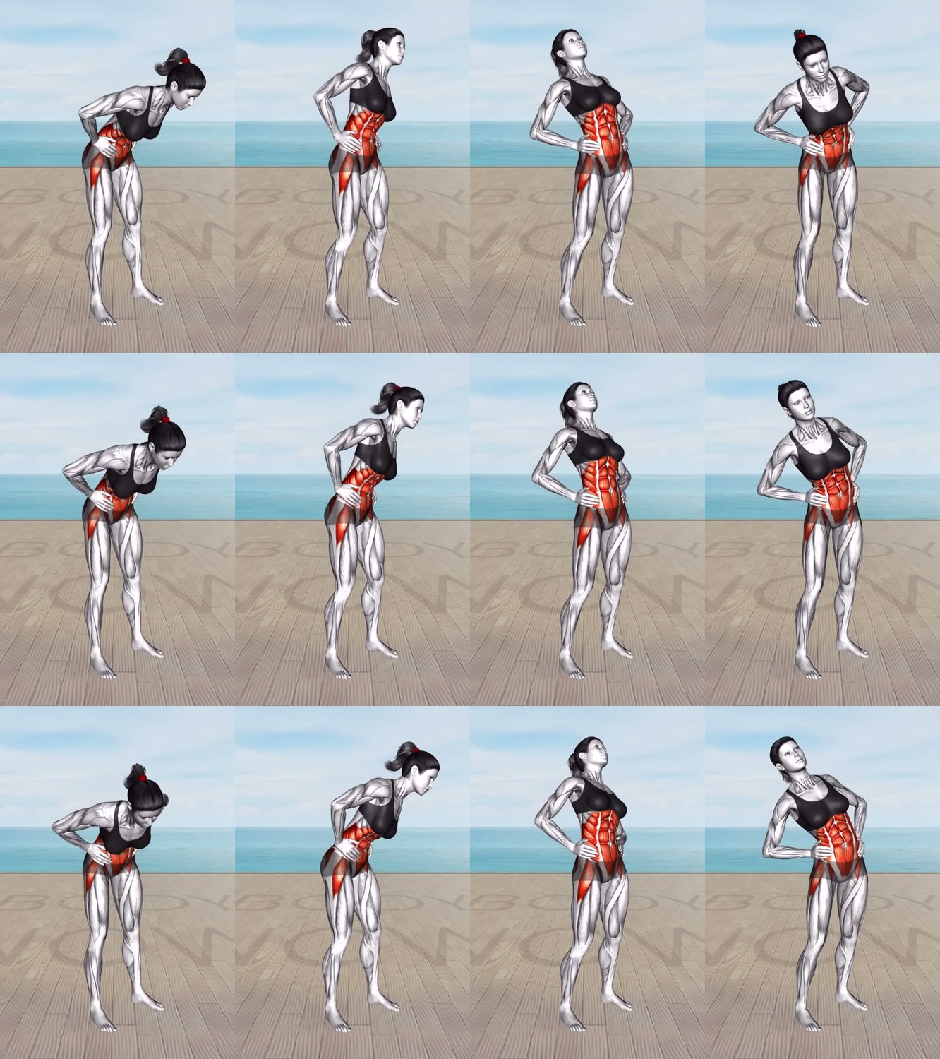 Standing Oblique Crunch keyframes