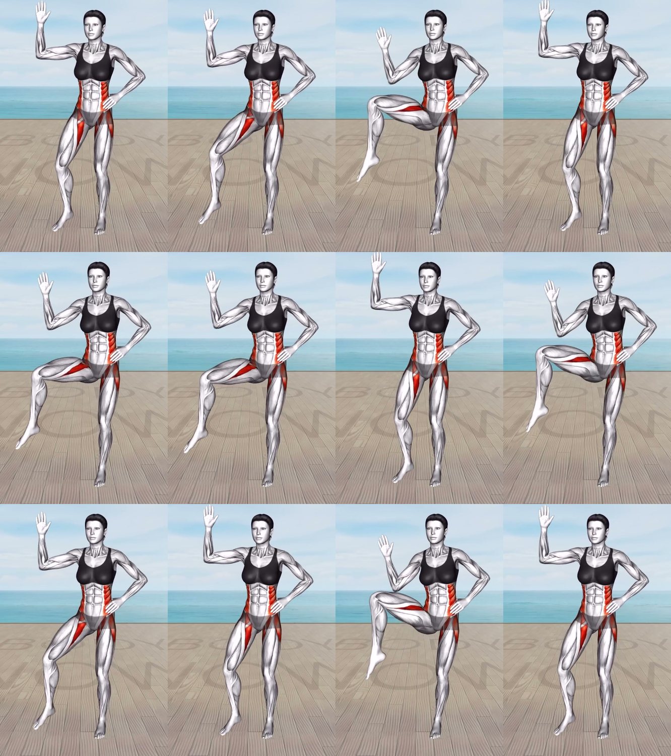 Side Knee Lift with Arms Up keyframes