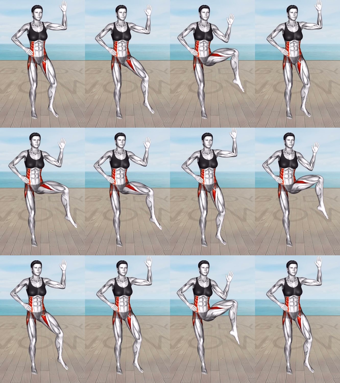 Knee Raise with Arms Up keyframes