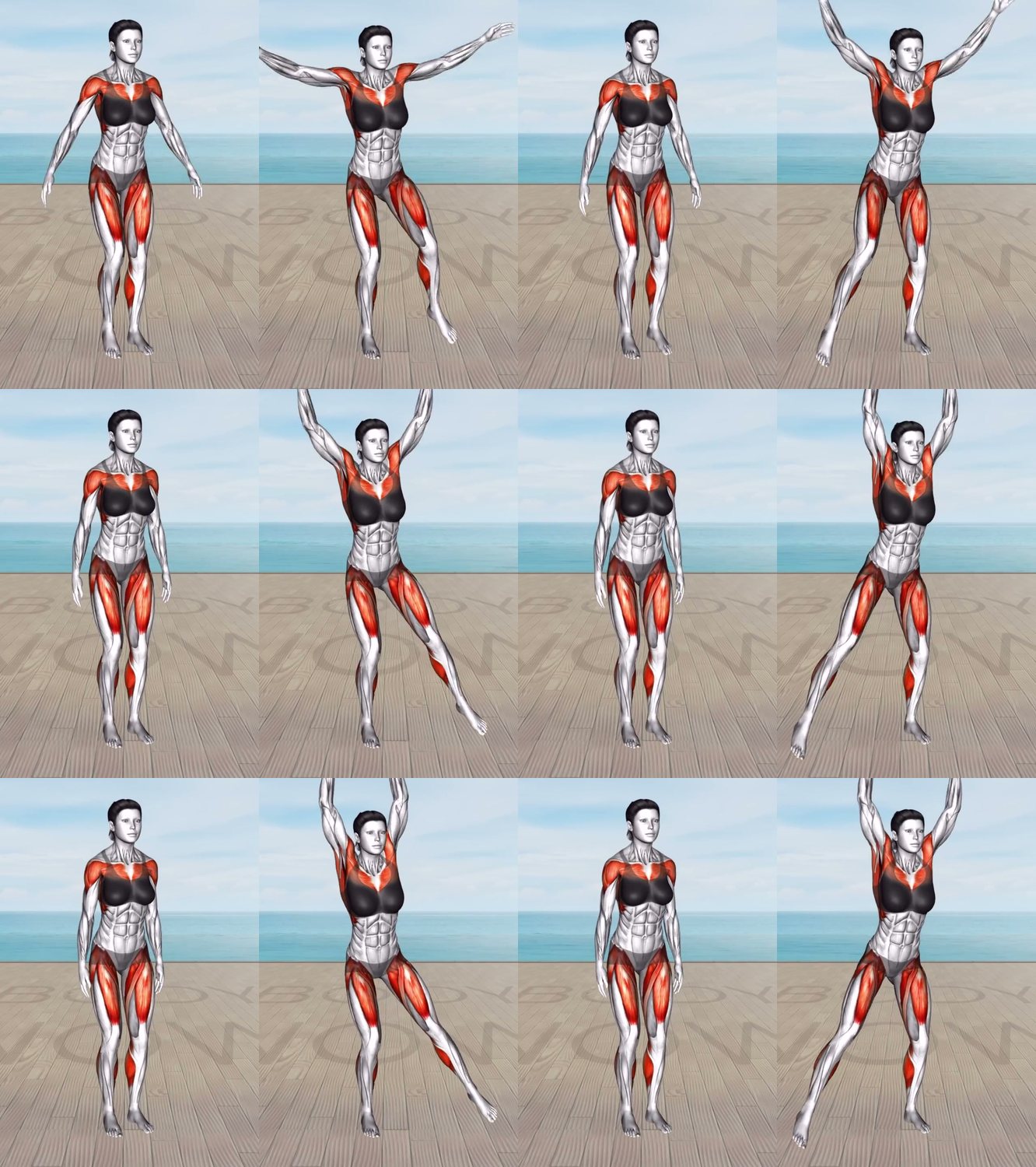 Overhead Reach with Leg Kick Back keyframes