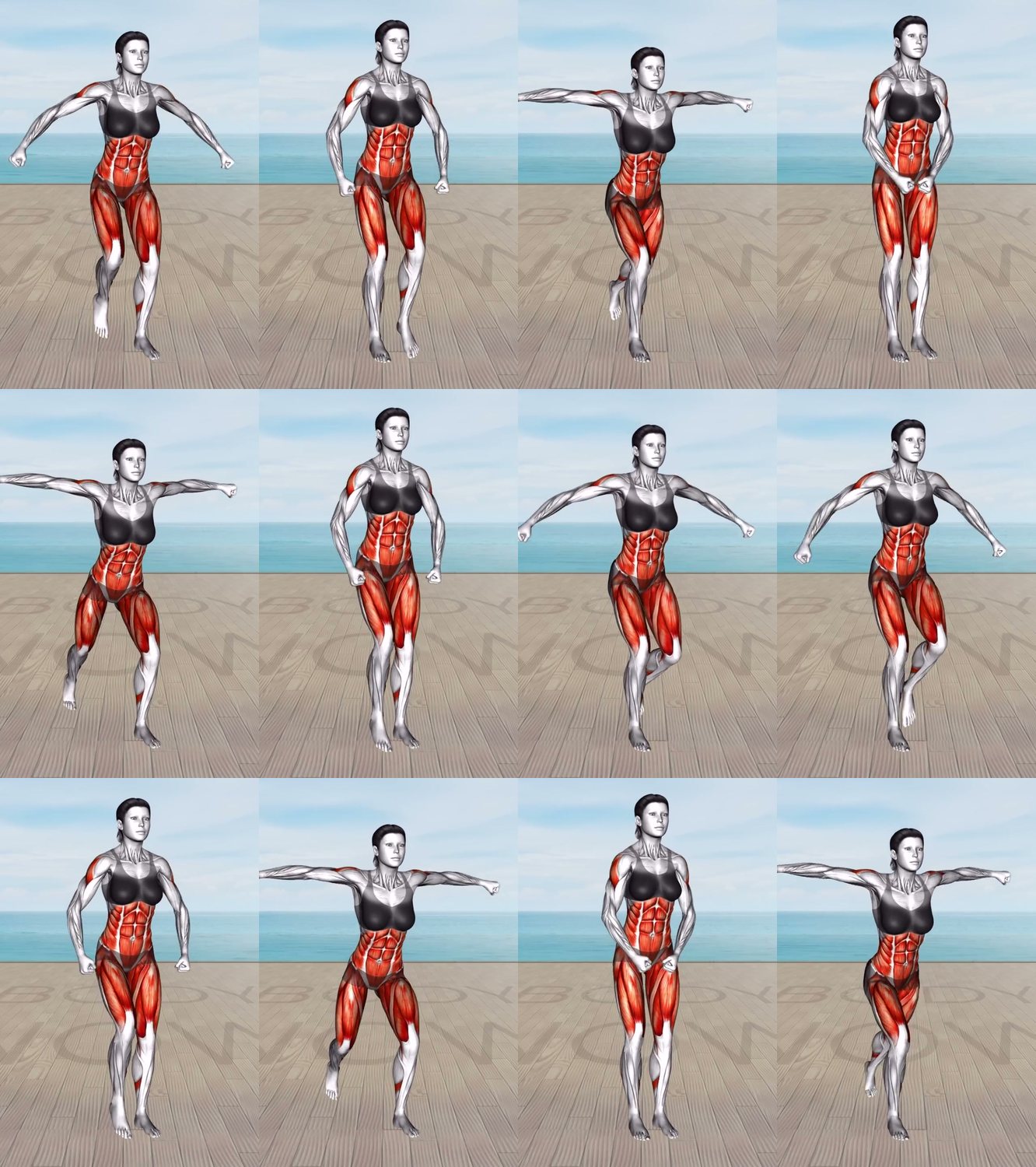 Back Leg Lift with Arms Out keyframes
