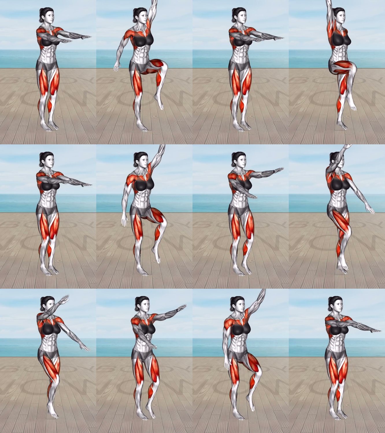 Knee Lift with Arm Pull keyframes